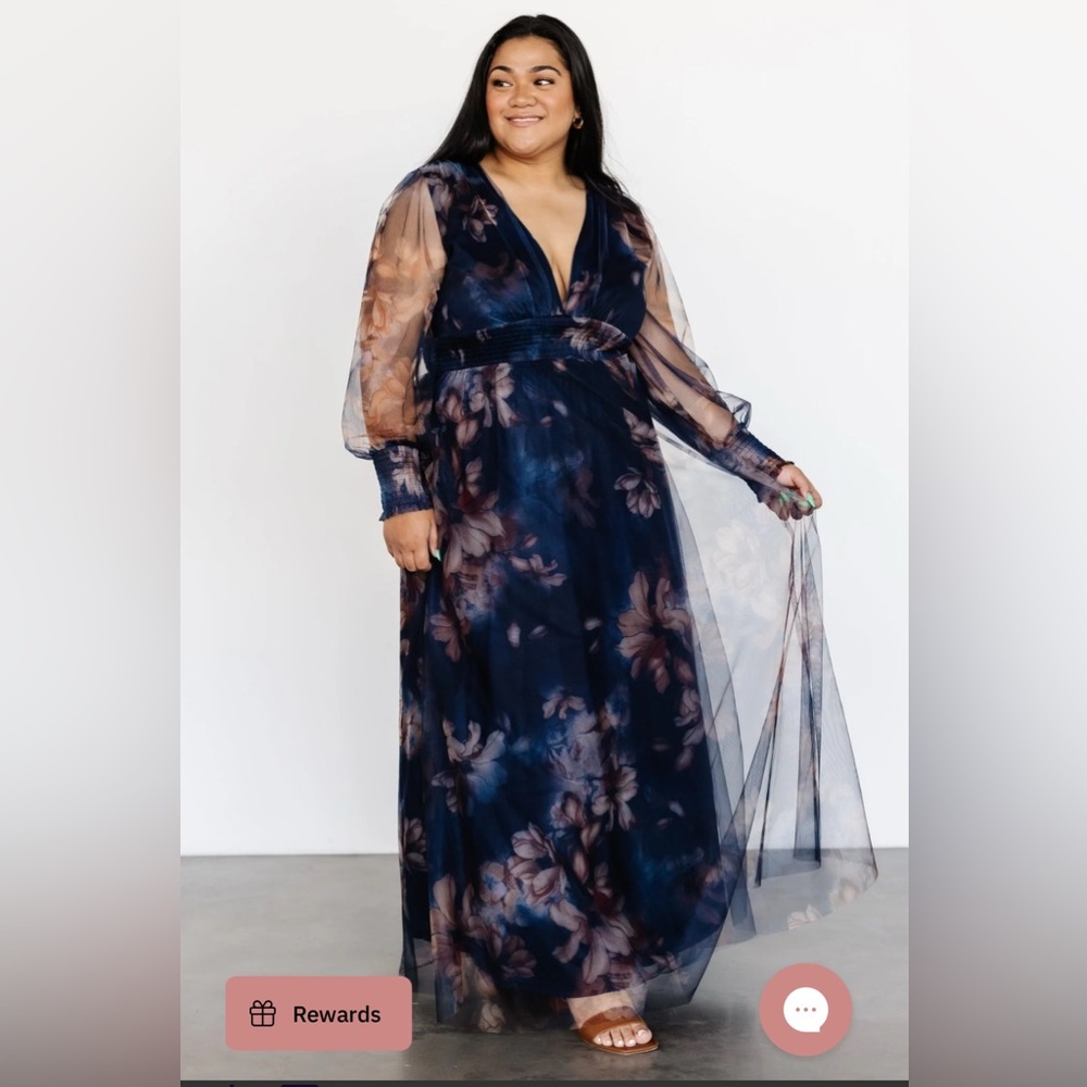 Baltic Born Layla Tulle Dark Blue Floral Long Sleeve Maxi Dress